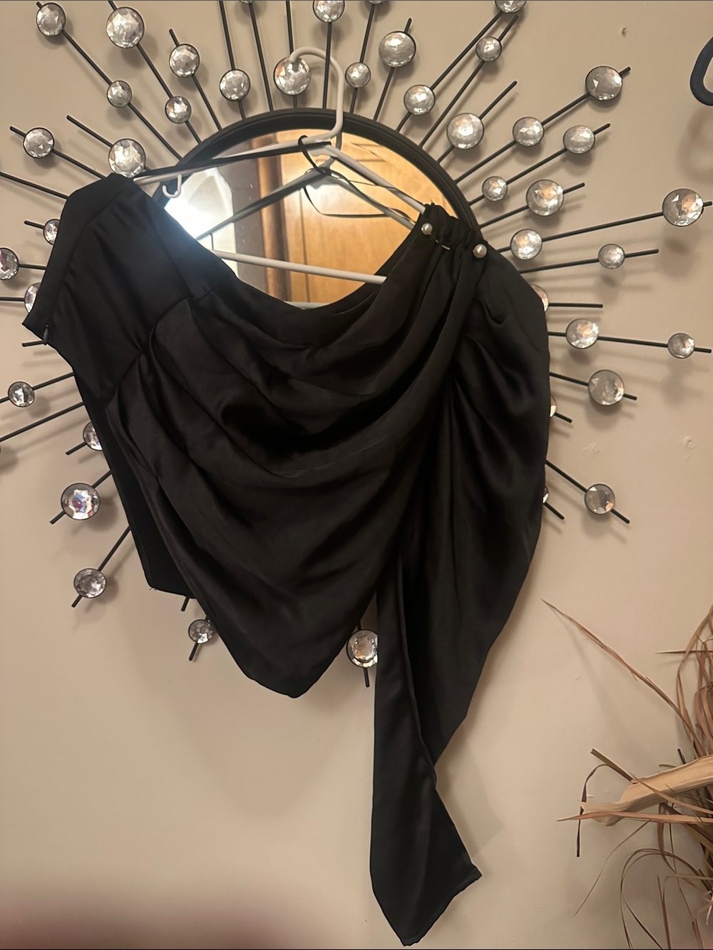 DO+BE Black Draped Scarf Wrap with Pearl Studs